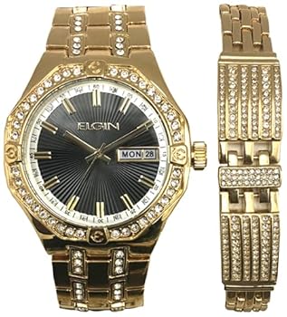 ACCUTIME Elgin Men's Silver and Gold-Tone Analog Watch with